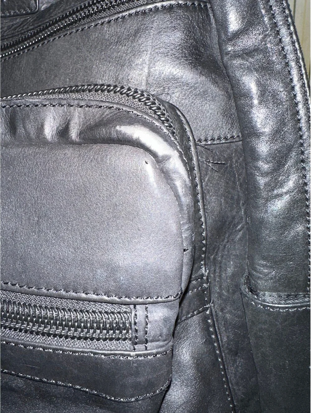 Chaps Black Leather Backpack Men's Inner & Outer Pockets